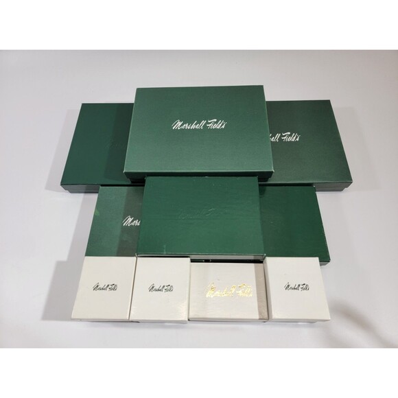 KSD LOT OF 10 VINTAGE Marshall Field's Green Jewelry Boxes Ring Necklace Storage - Picture 1 of 11
